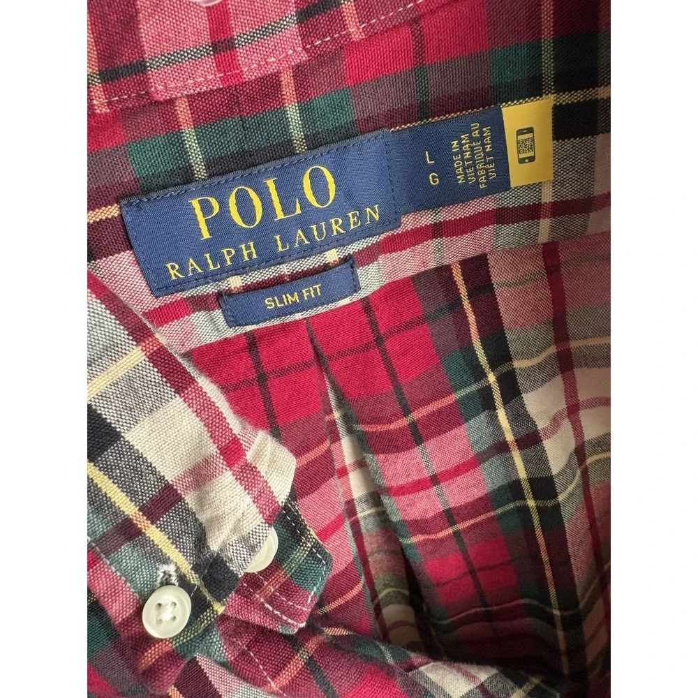 Men's Polo Ralph Lauren Custom Slim Fit Long Sleeved Plaid Button Up Shirt Large